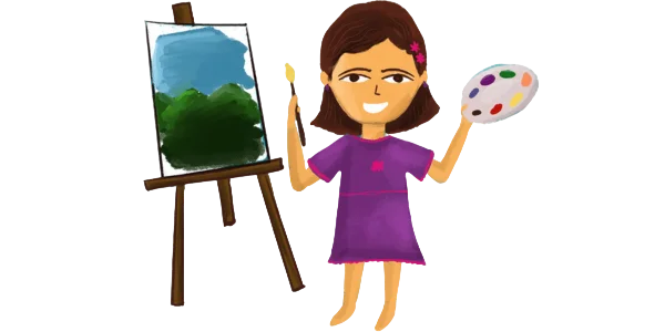 A girl painting on a canvas